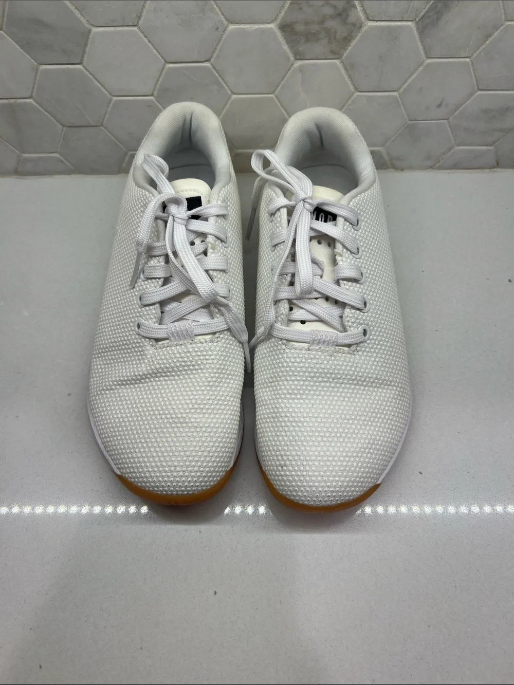 NOBULL White Knit Training weightlifting Shoes with Gum Outsole Size 8